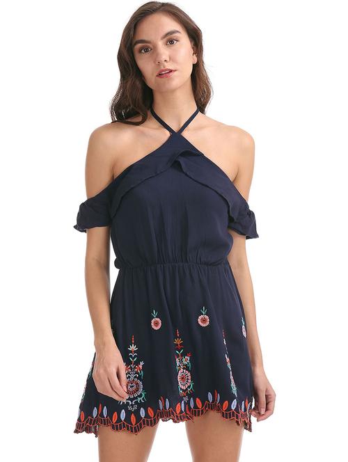 halter neck off shoulder solid dress - 18586264 - Very Small Image - 1