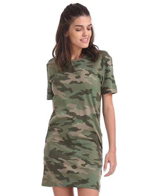 round neck camo print a-line dress - 18586268 - Very Small Image - 1