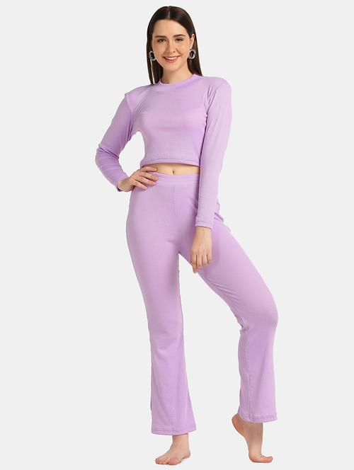 lavender mock neck ribbed crop top co ord set - 18586421 - Very Small Image - 1
