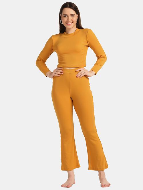 mustard mock neck ribbed crop top co-ord set - 18586422 - Very Small Image - 1