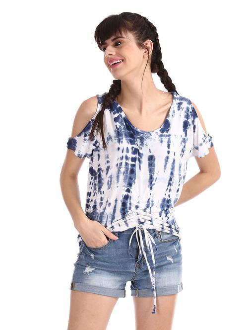 cold shoulder tie & dye top - 18586732 - Very Small Image - 1
