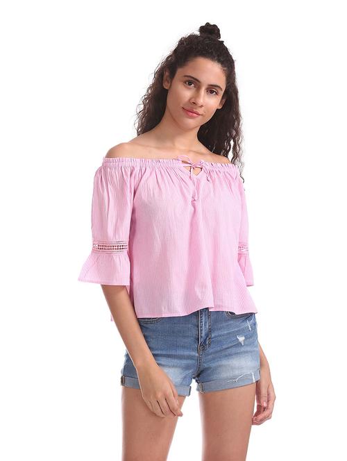 off shoulder striped top - 18586754 - Very Small Image - 1