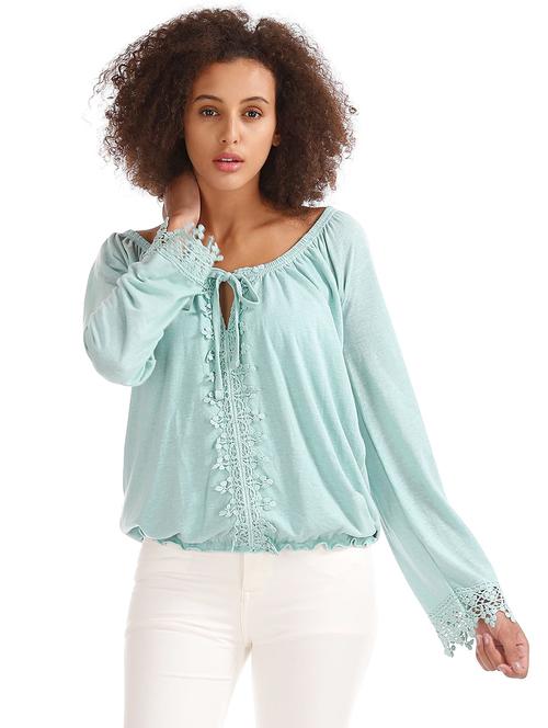 lace trim peasant top - 18586758 - Very Small Image - 1