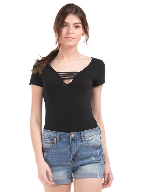 v-neck solid top - 18586763 - Very Small Image - 1