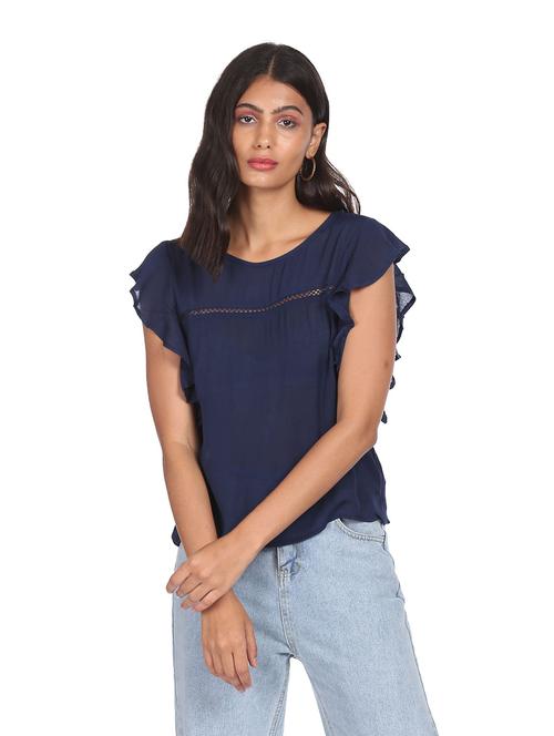 flutter sleeved solid regular top - 18586779 - Very Small Image - 1