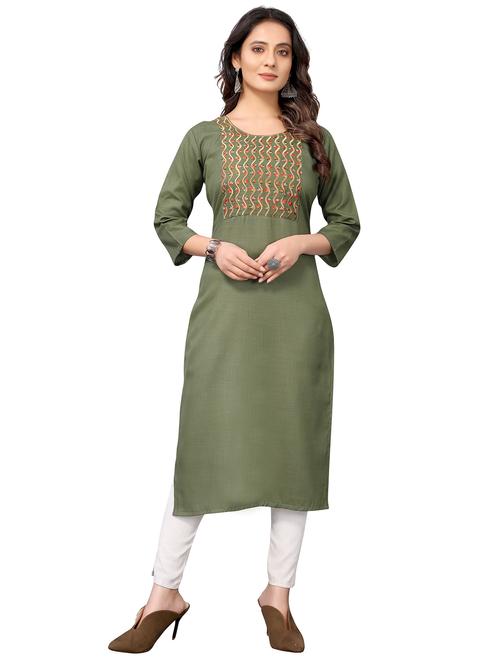 green embroidered straight kurta - 18587322 - Very Small Image - 1