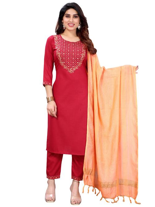 red coloured printed kurta pant set - 18587327 - Very Small Image - 1