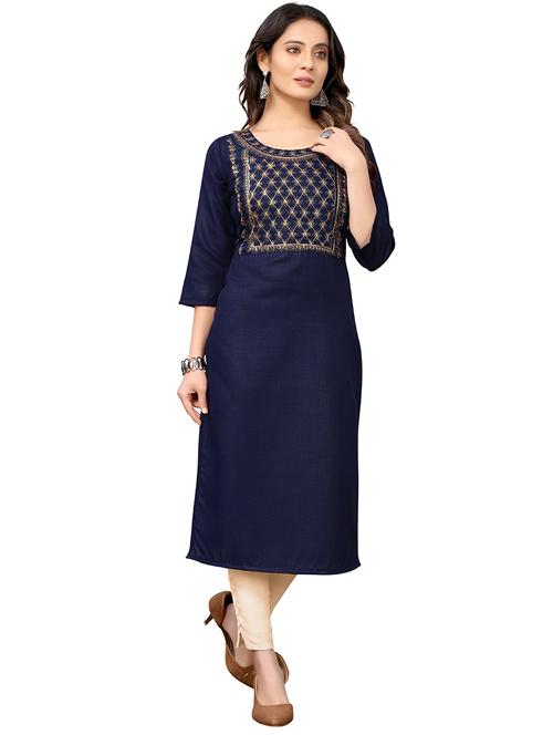blue embroidered straight kurta - 18587349 - Very Small Image - 1