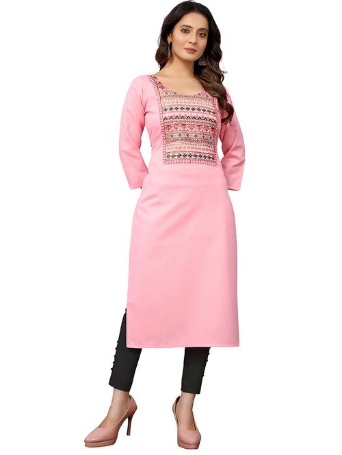 pink embroidered straight kurta - 18587351 - Very Small Image - 1