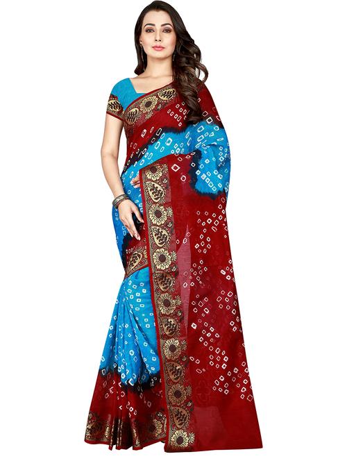 women's bandhani blue colored saree with blouse - 18587533 - Very Small Image - 1