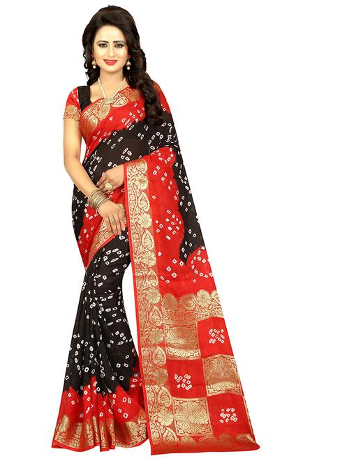 women's bandhani black colored saree with blouse - 18587548 - Very Small Image - 1