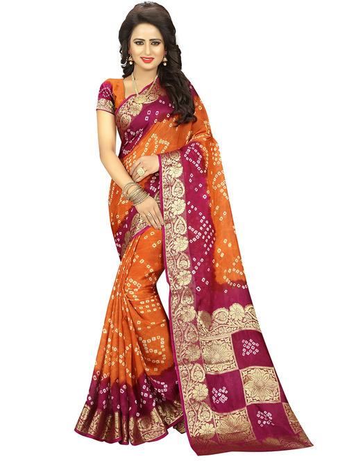 women's bandhani orange colored saree with blouse - 18587587 - Very Small Image - 1