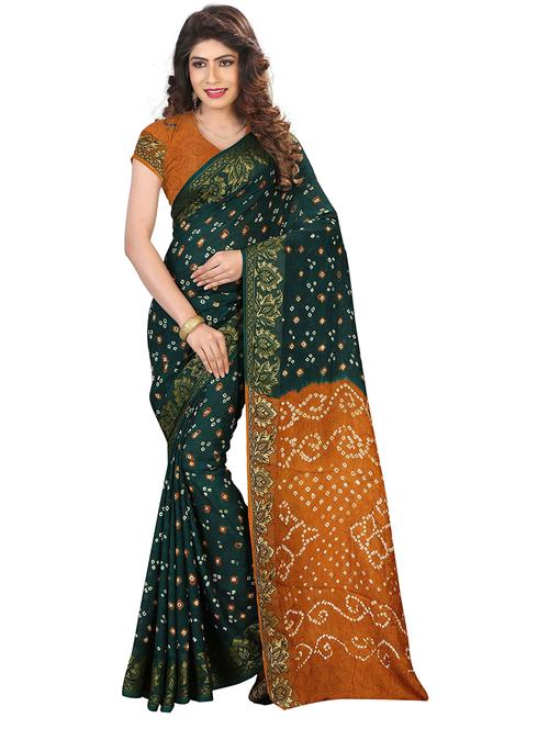 women's bandhani bottle green colored saree with blouse - 18587626 - Very Small Image - 1