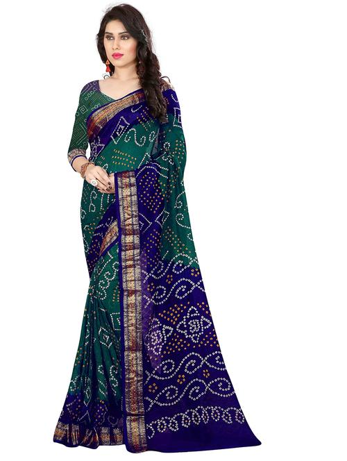 women's bandhani green colored saree with blouse - 18587654 - Very Small Image - 1
