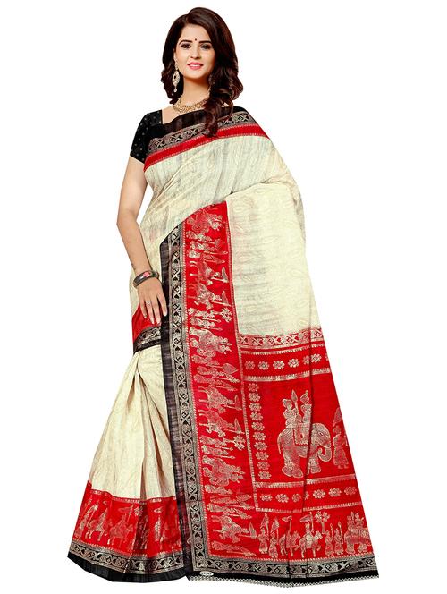 women's self design beige colored saree with blouse - 18587676 - Very Small Image - 1