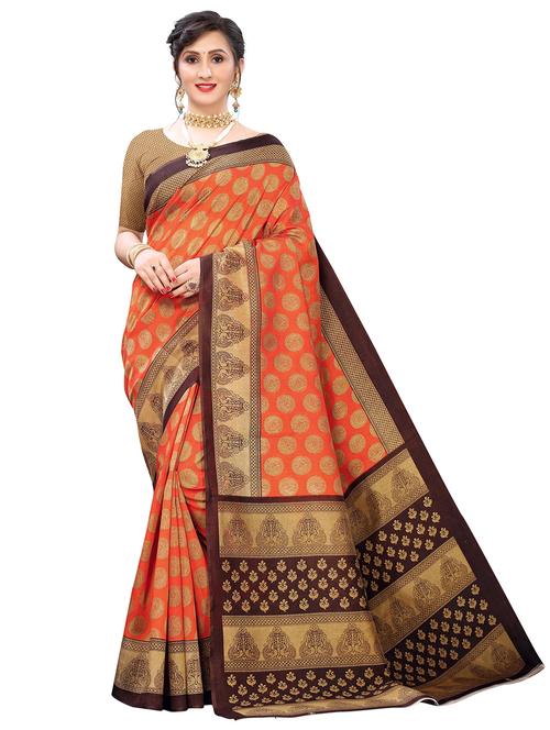 women's self design orange colored saree with blouse - 18587787 - Very Small Image - 1