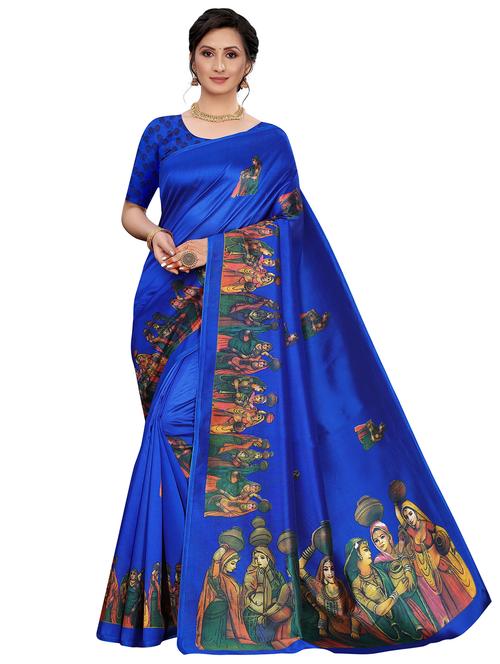 women's madhubani royal blue colored saree - 18587799 - Very Small Image - 1