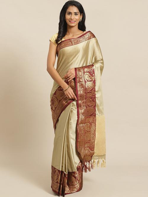 women's self design beige colored saree with blouse - 18587856 - Very Small Image - 1