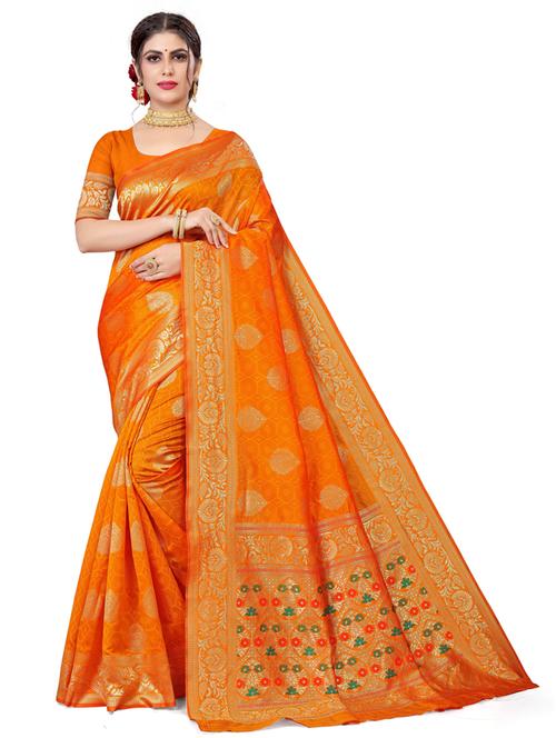 zari work self design woven saree with blouse - 18587946 - Very Small Image - 1