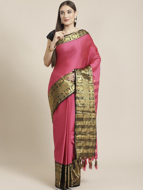 women's self design pink colored saree with blouse - 18587960 - Very Small Image - 1