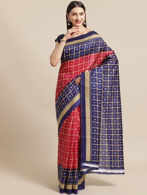 women's bandhani red colored saree with blouse - 18588050 - Very Small Image - 1