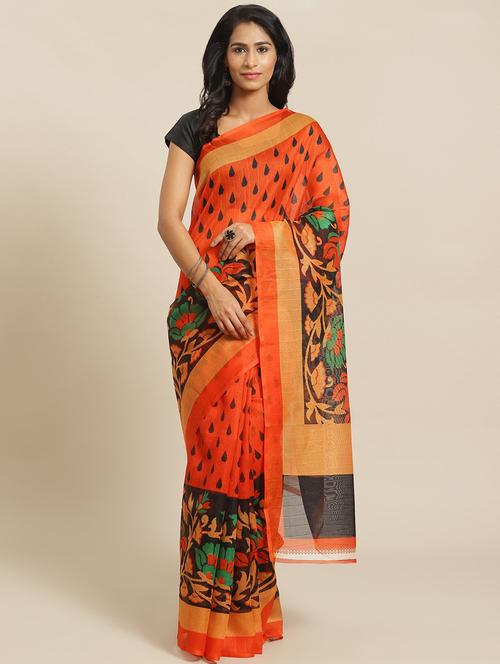 women's floral orange colored saree - 18588067 - Very Small Image - 1