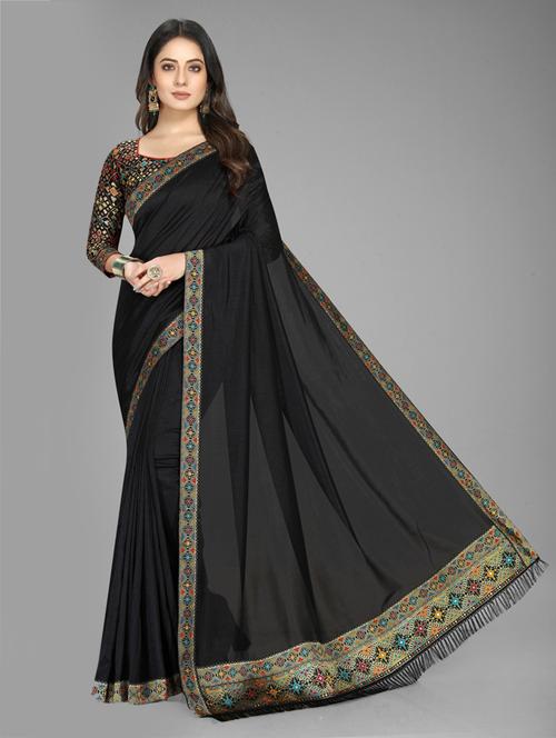 women's bordered black colored saree - 18588096 - Very Small Image - 1