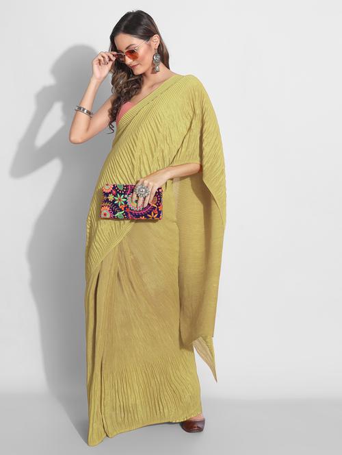 plain solid pastel saree - 18588124 - Very Small Image - 1