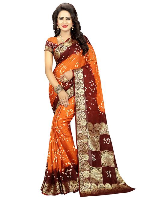 women's bandhani orange colored saree - 18588139 - Very Small Image - 1