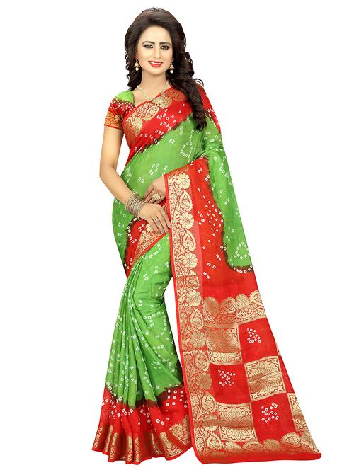 women's bandhani green colored saree - 18588140 - Very Small Image - 1