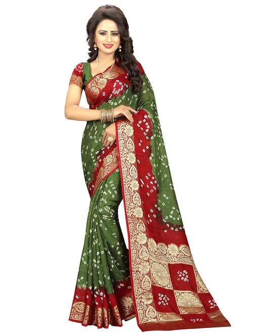 women's bandhani lime colored saree - 18588145 - Very Small Image - 1