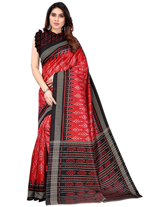 women's ikat red colored saree - 18588231 - Very Small Image - 1