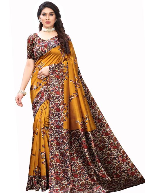 women's floral gold colored saree - 18588238 - Very Small Image - 1