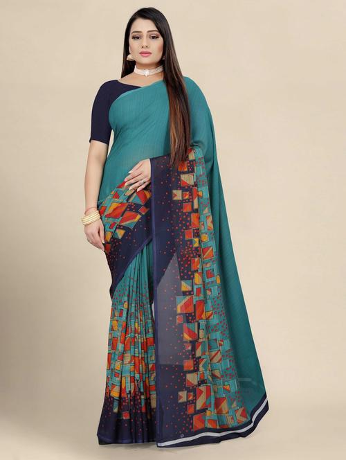 women's floral green colored saree with blouse - 18588414 - Very Small Image - 1