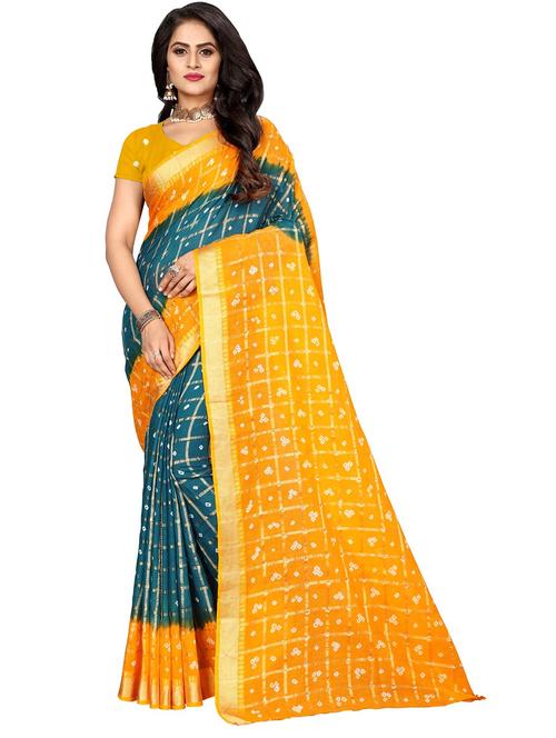 women's checks teal colored saree with blouse - 18588448 - Very Small Image - 1