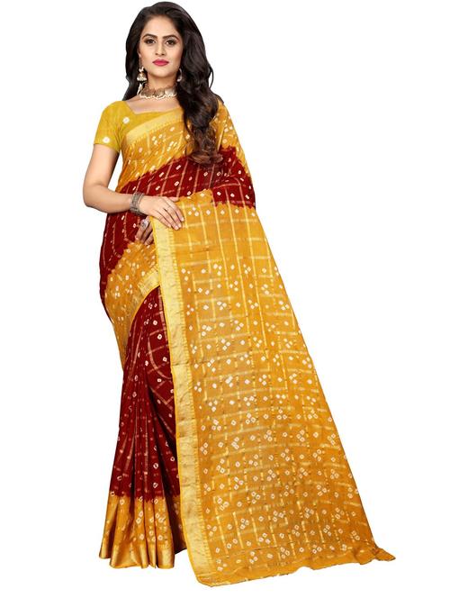 women's bandhani red colored saree with blouse - 18588449 - Very Small Image - 1