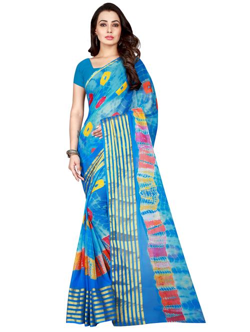 women's tie & dye blue colored saree with blouse - 18588461 - Very Small Image - 1