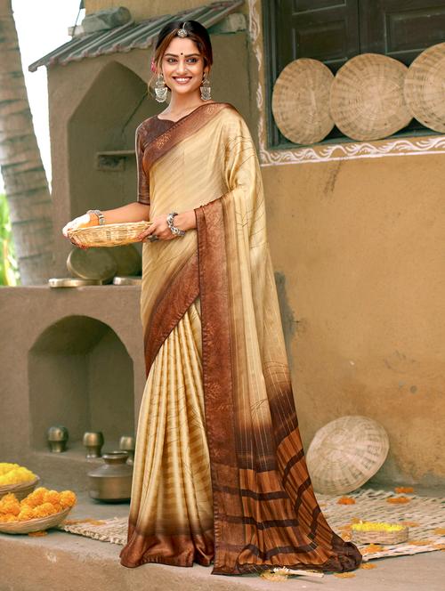 beige banarasi saree with blouse - 18588519 - Very Small Image - 1