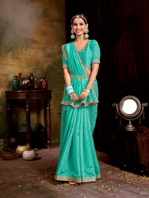 checkered banarasi saree with blouse - 18588564 - Very Small Image - 1
