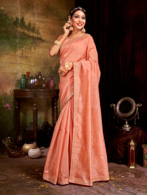 checkered banarasi saree with blouse - 18588566 - Very Small Image - 1