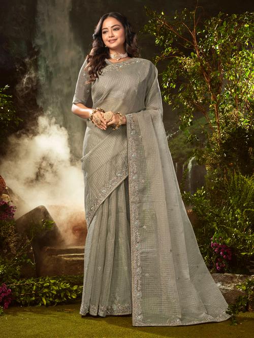 embroidered banarasi saree with blouse - 18588595 - Very Small Image - 1
