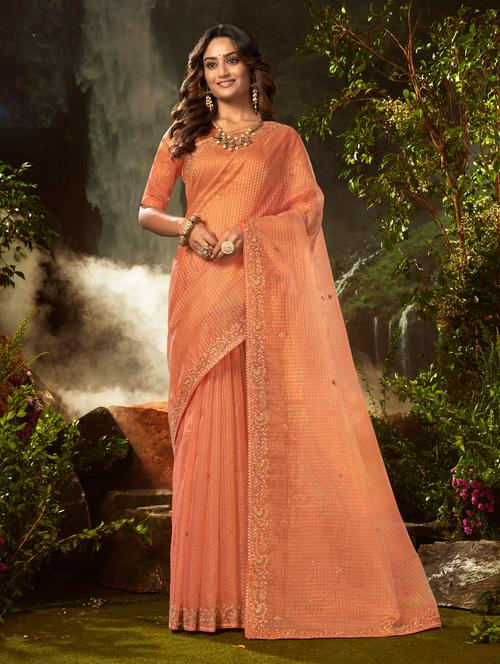 embroidered banarasi saree - 18588596 - Very Small Image - 1