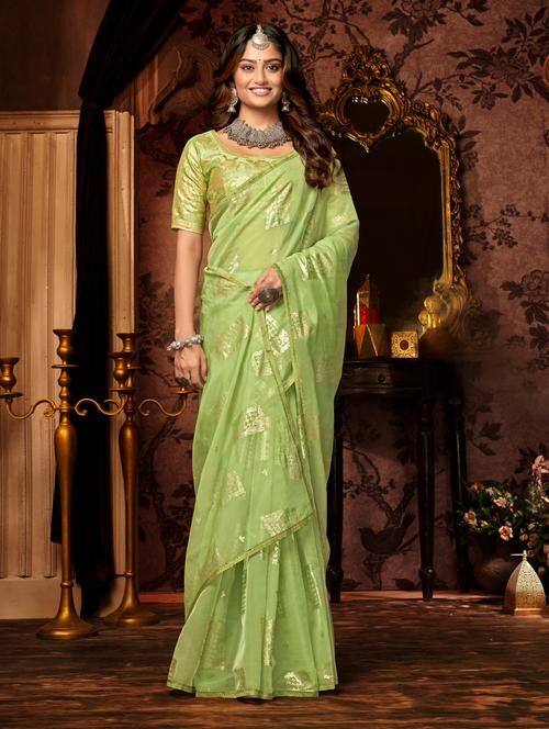 neo mint banarasi saree with blouse - 18588601 - Very Small Image - 1