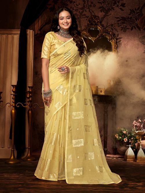 foil print banarasi saree with blouse - 18588603 - Very Small Image - 1
