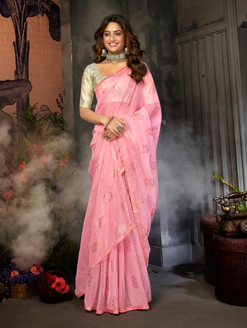 foil print banarasi saree with blouse - 18588611 - Very Small Image - 1