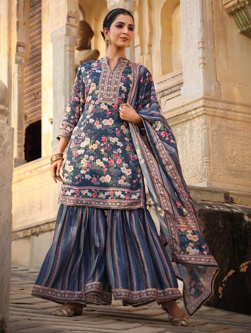 kaantha work kurta sharara set with dupatta - 18588641 - Very Small Image - 1
