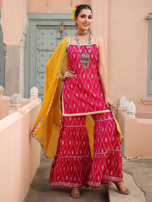 ikat kurta sharara set with dupatta - 18588643 - Very Small Image - 1