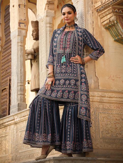 floral kurta sharara set with dupatta - 18588652 - Very Small Image - 1