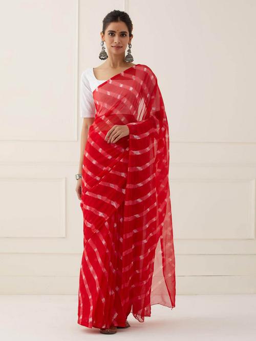 red tie & dye saree with blouse piece - 18589015 - Very Small Image - 1