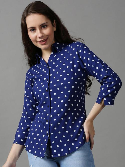 blue polka dots printed shirt - 18589054 - Very Small Image - 1